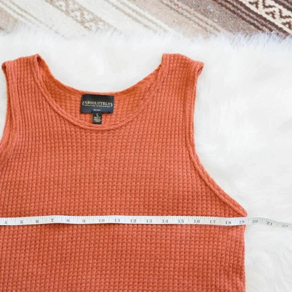 Absolutely Top Sz Large Peach WaffleKnit Sleeveless Asymmetric Layer Made in USA - Picture 6 of 7